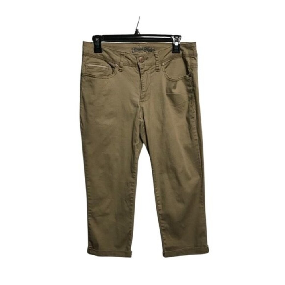 Faded Glory Women's Capri Pants Khaki/Brown Size 8 Cotton Stretch Fit Cuffed Hem